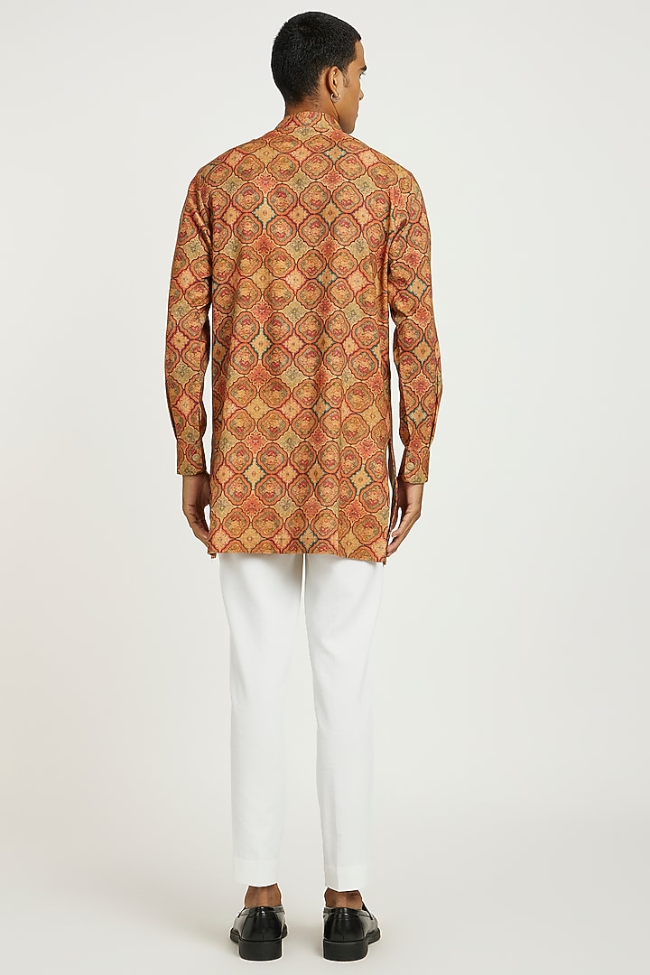 Cinnamon Handwoven Cotton Floral Block Printed Kurta Set by Nautanky By Nilesh Parashar Men at Pernia's Pop Up Shop