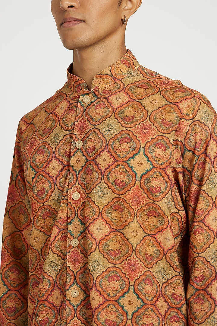 Cinnamon Handwoven Cotton Floral Block Printed Kurta Set by Nautanky By Nilesh Parashar Men at Pernia's Pop Up Shop