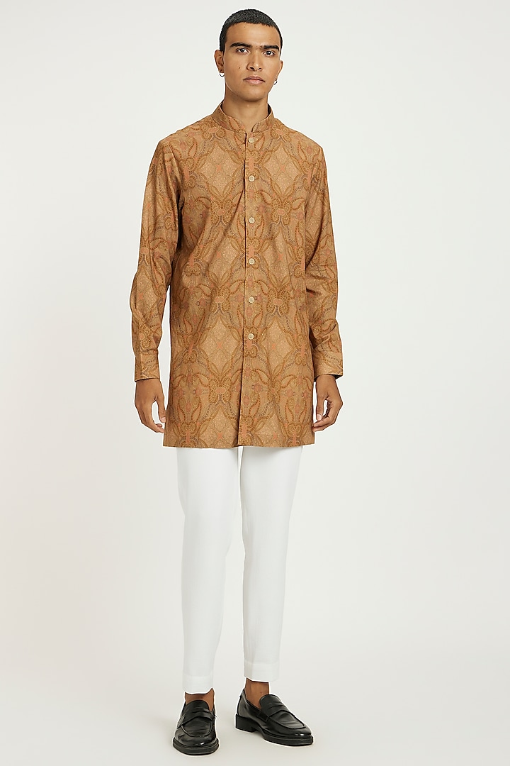 Tan Handwoven Cotton Monochromatic Kurta Set by Nautanky By Nilesh Parashar Men