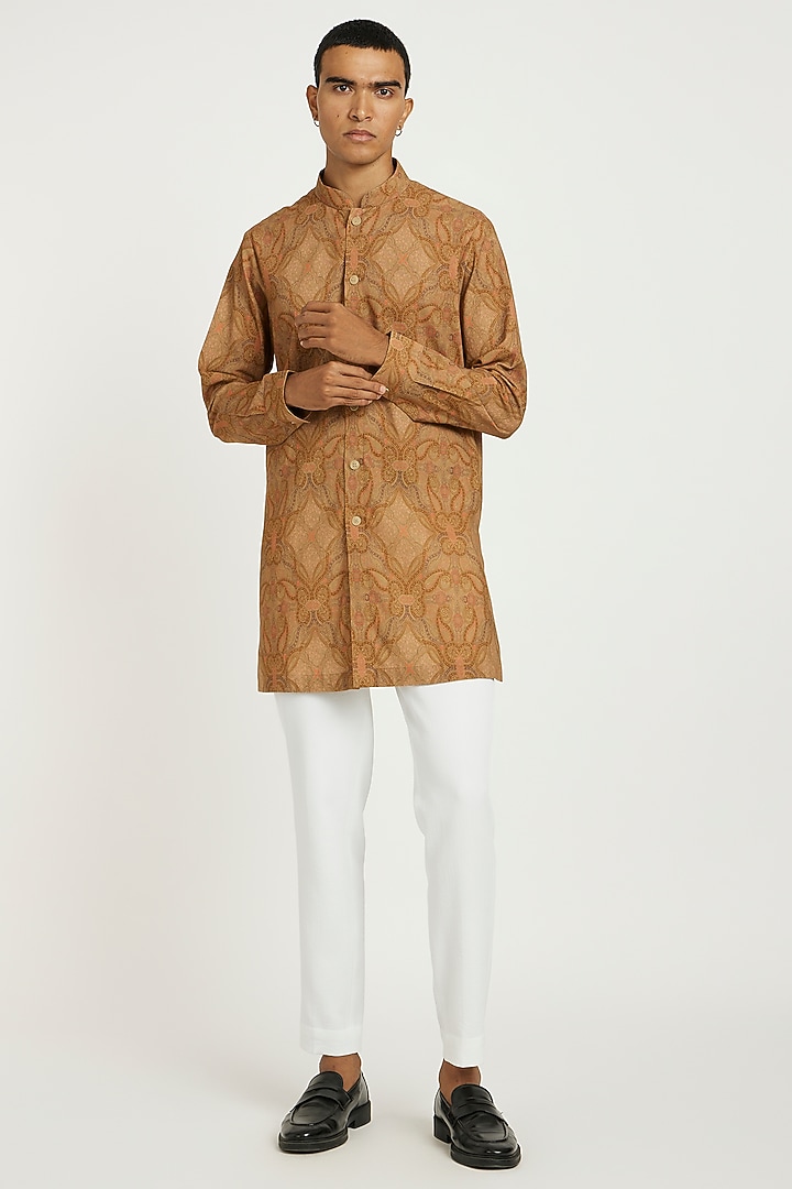 Tan Handwoven Cotton Monochromatic Kurta Set by Nautanky By Nilesh Parashar Men at Pernia's Pop Up Shop
