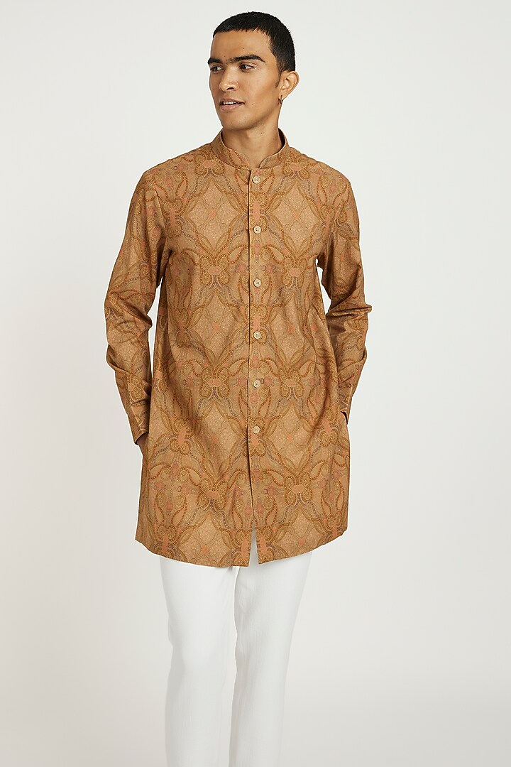 Tan Handwoven Cotton Monochromatic Kurta Set by Nautanky By Nilesh Parashar Men at Pernia's Pop Up Shop