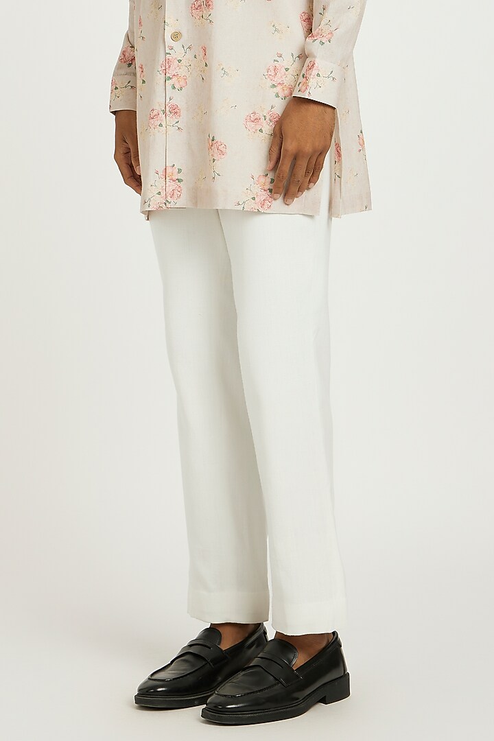 Blush Pink Handwoven Cotton Floral Printed Kurta Set by Nautanky By Nilesh Parashar Men at Pernia's Pop Up Shop