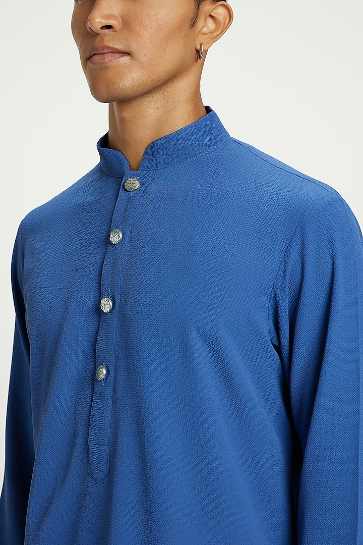 Blue Snake Skin Pathani Kurta Set by Nautanky By Nilesh Parashar Men at Pernia's Pop Up Shop