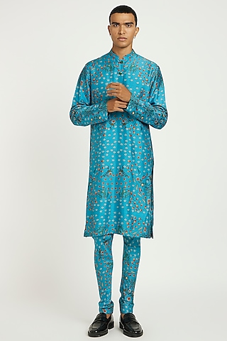 Moonlit Blue Viscose Silk Kurta Set by Nautanky By Nilesh Parashar Men