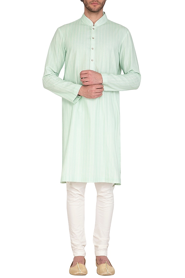 Mint Blue Strips Kurta Set by Nautanky By Nilesh Parashar Men at Pernia's Pop Up Shop