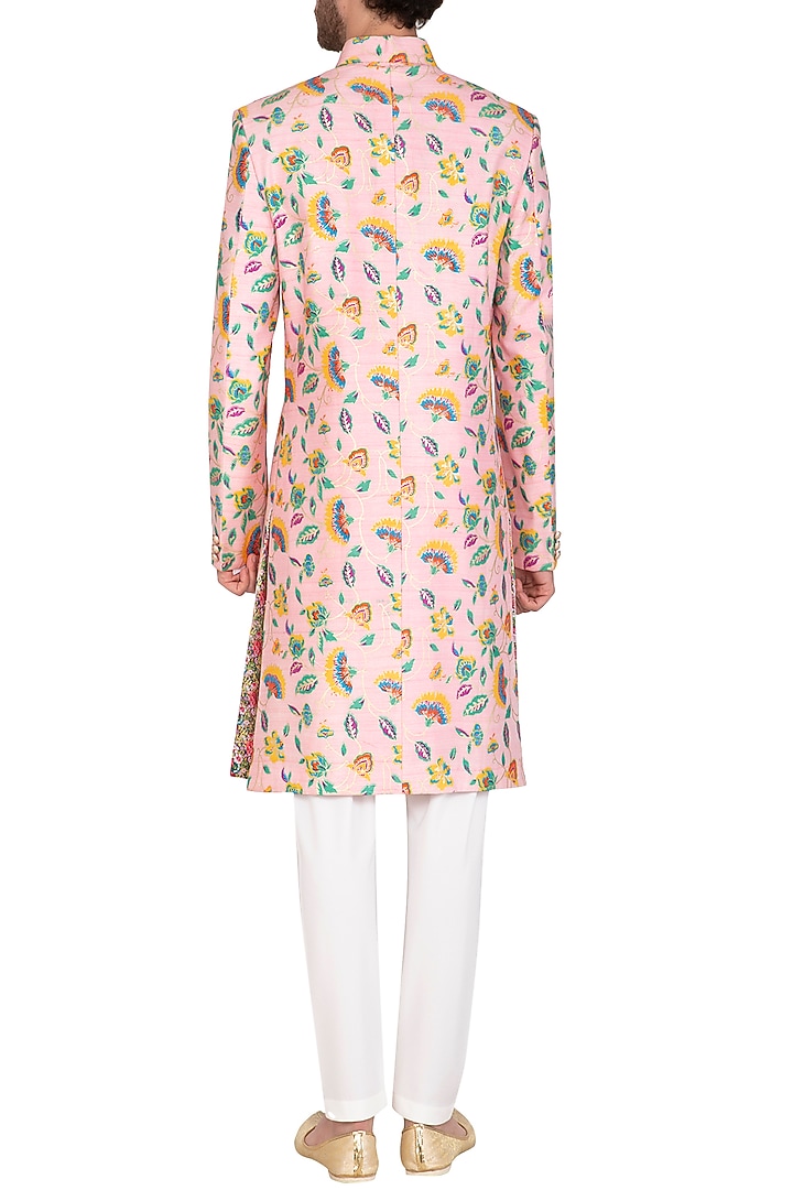 Blush Pink Foil Printed Wedding Sherwani Set by Nautanky By Nilesh Parashar Men at Pernia's Pop Up Shop