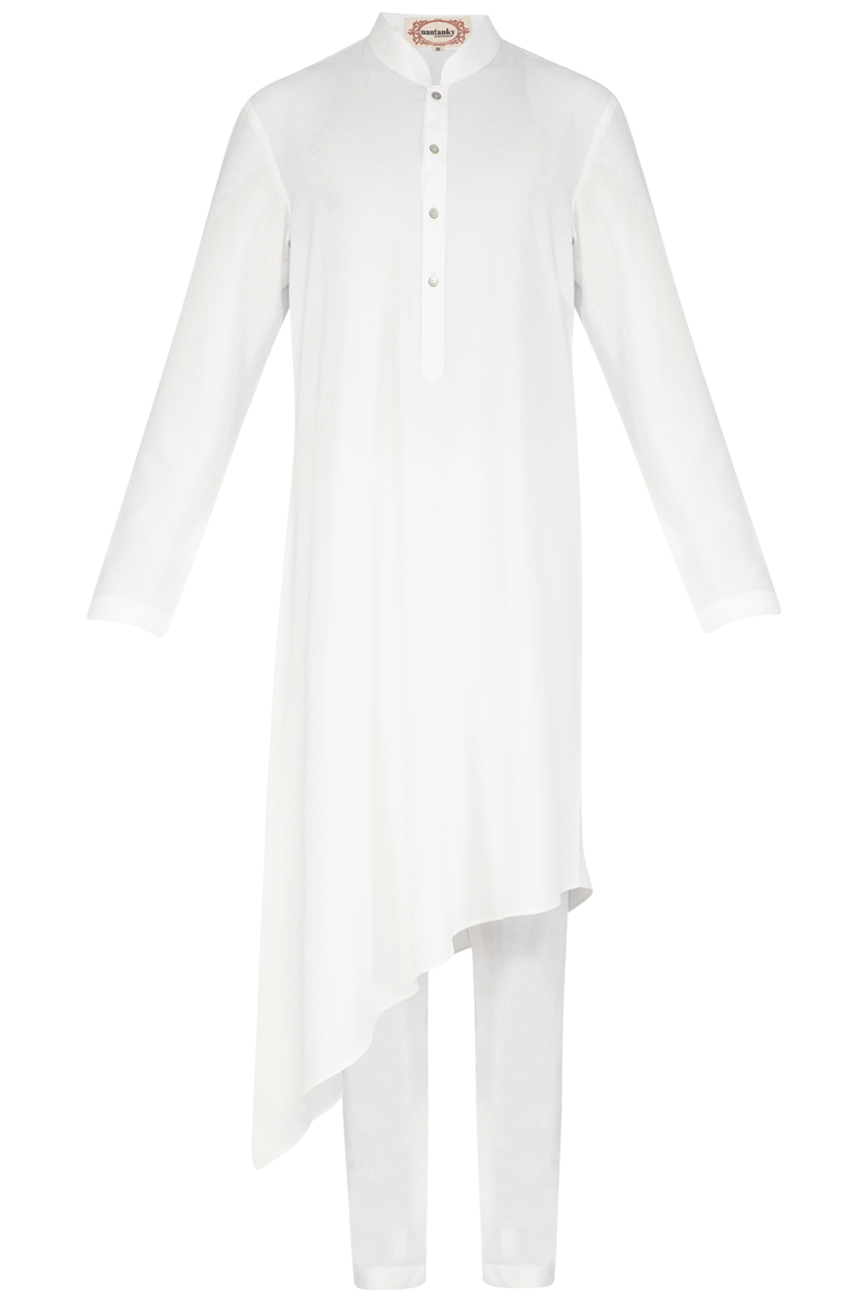 White Asymmetric Kurta Set by Nautanky By Nilesh Parashar Men at Pernia's Pop Up Shop