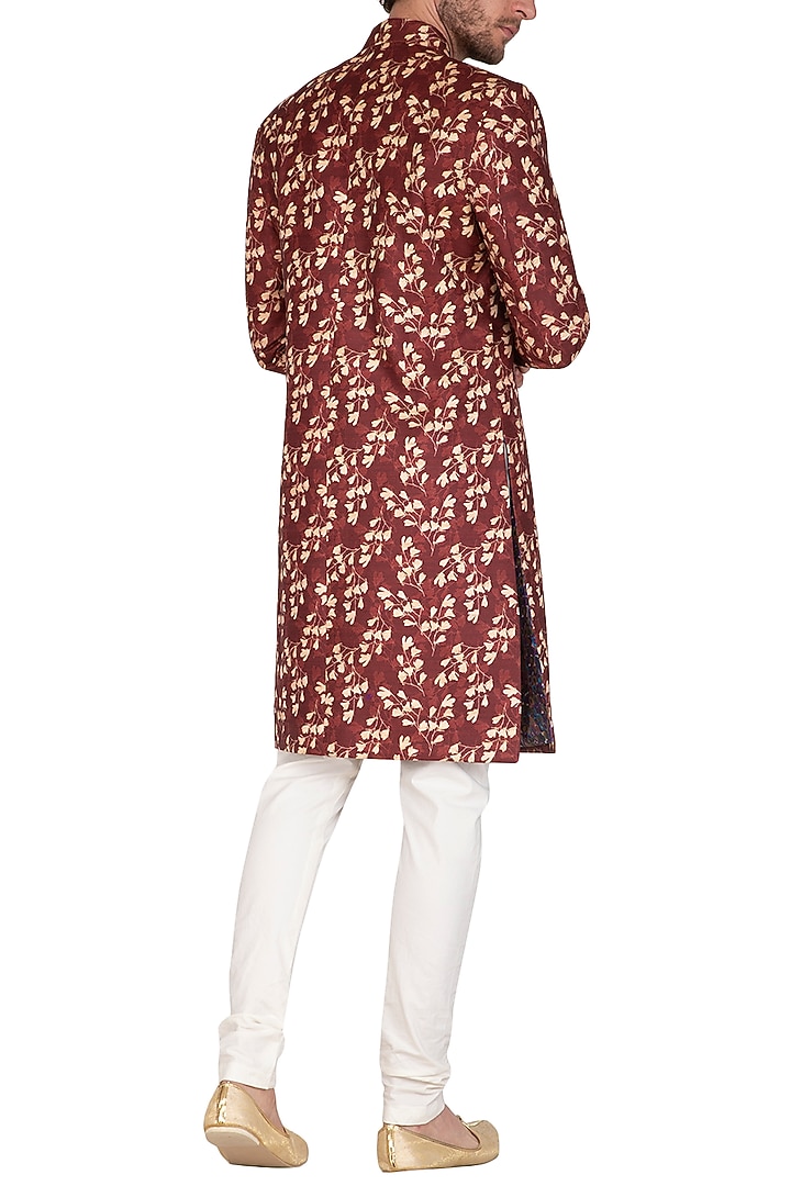 Brown Printed Wedding Sherwani Set by Nautanky By Nilesh Parashar Men at Pernia's Pop Up Shop