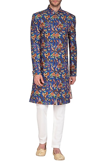 Blue Printed Sherwani Set Design By Nautanky By Nilesh Parashar Men At Pernia S Pop Up Shop Parashar dhakal, praveen damacharla, ahmad y.
