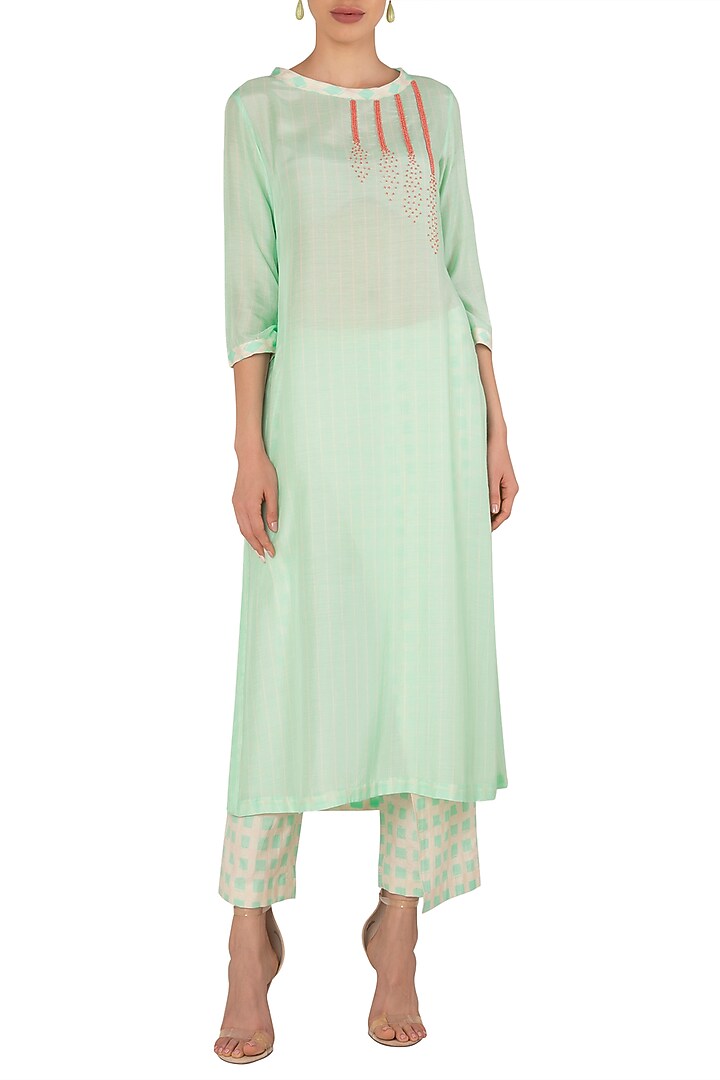 High slit cut kurta pants in cotton silk khadi available only at Pernia's Pop Up Shop.