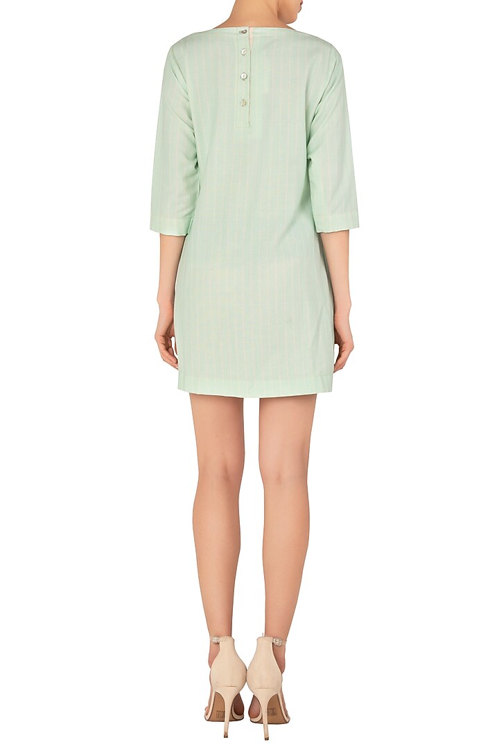 Pleated khadi dress with beaded embriodery available only at Pernia's Pop Up Shop.