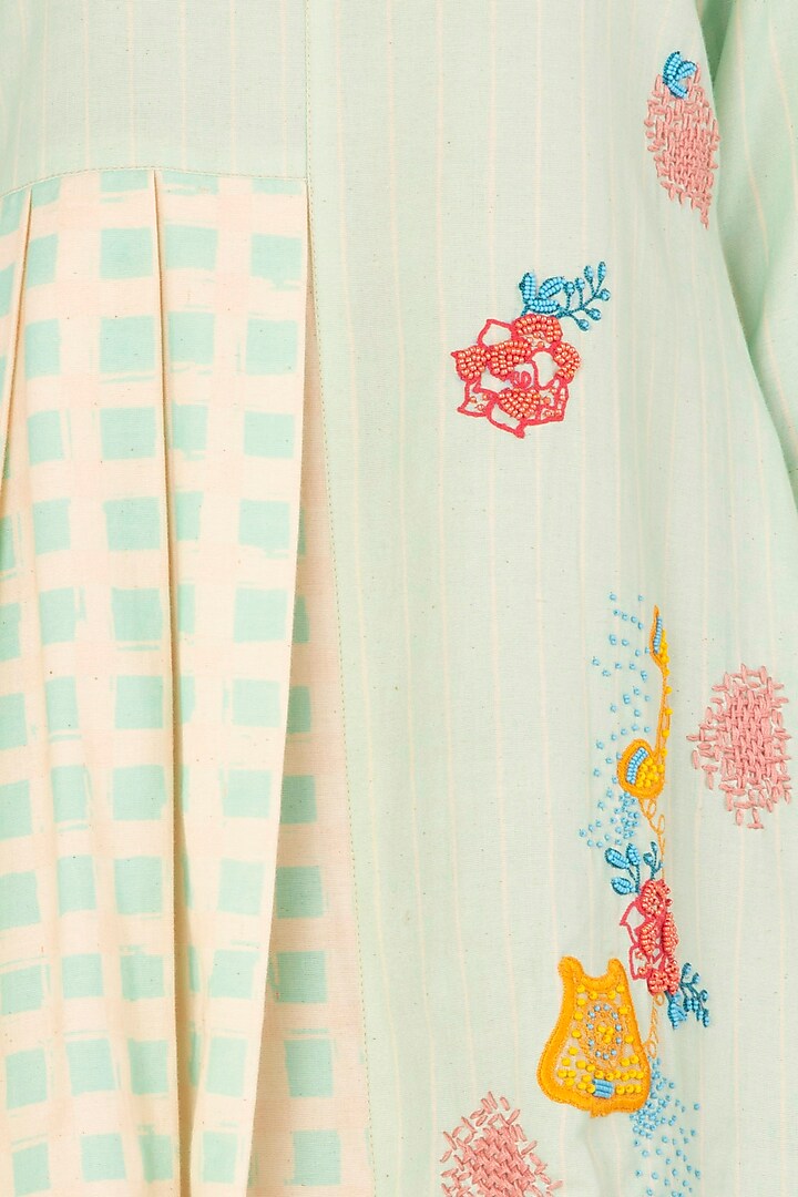 Pleated khadi dress with beaded embriodery available only at Pernia's Pop Up Shop.
