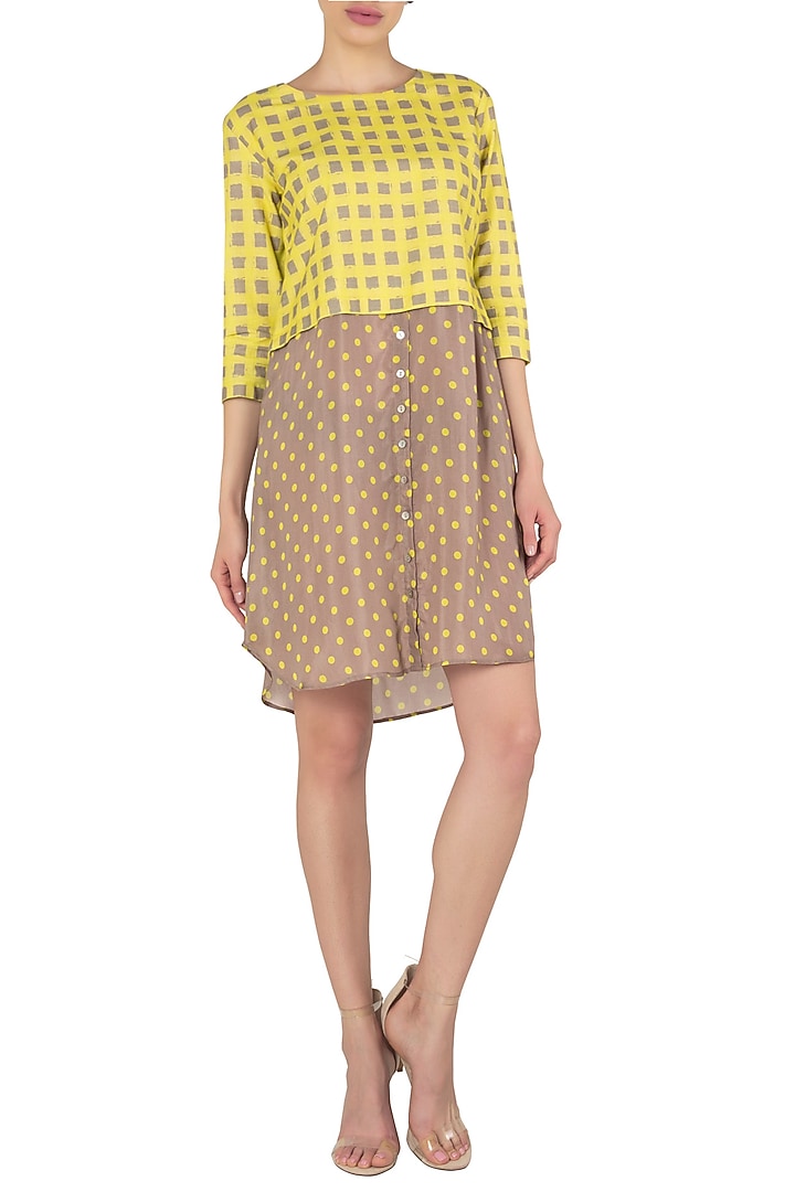 A polka and check cotton silk khadi shirt dress available only at Pernia's Pop Up Shop.