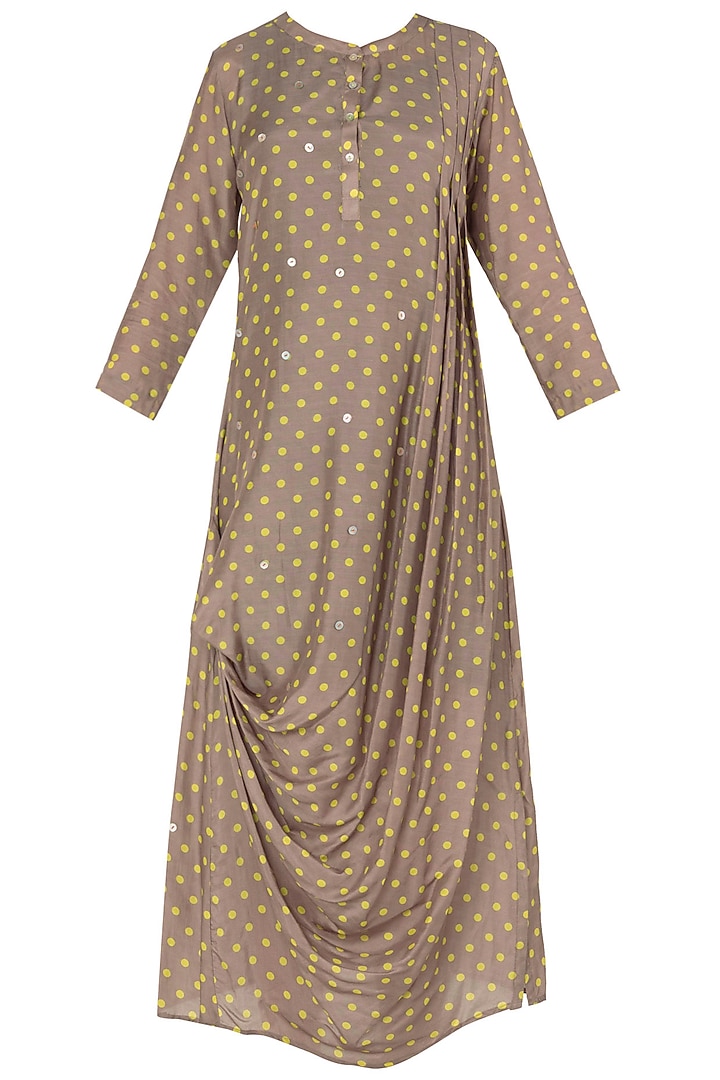 Pleated Polka Drape Cotton Silk Dress by Nautanky By Nilesh Parashar