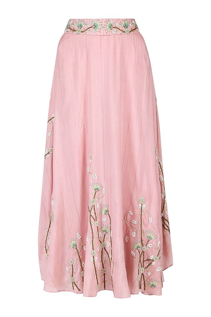 Blush pink floral embroidered top with panelled pants available only at Pernia's Pop Up Shop.