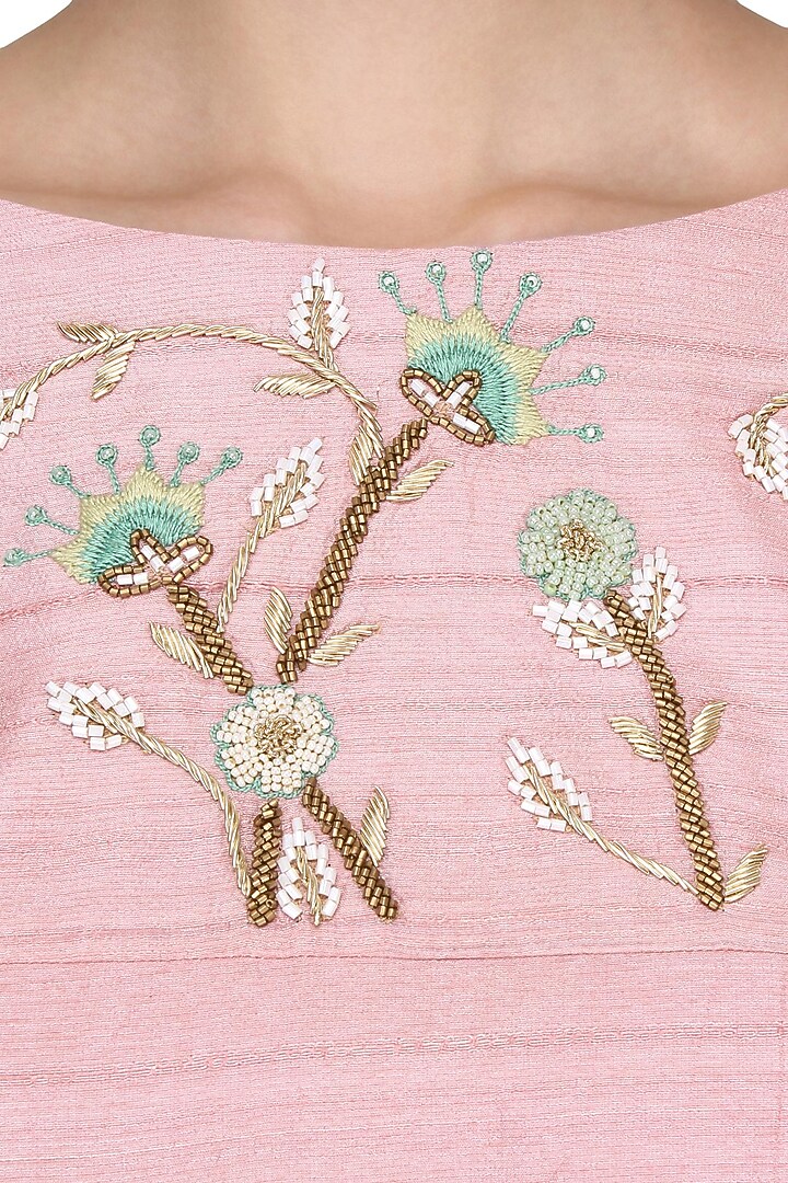 Blush pink floral embroidered top with panelled pants available only at Pernia's Pop Up Shop.