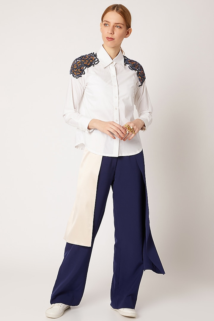 White Shirt With 3D Embellishment by Nori
