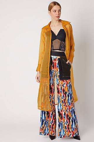 Mustard Trench Coat With Front Opening by Nori