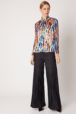 Cobalt Blue Hand Painted & Printed Shirt by Nori
