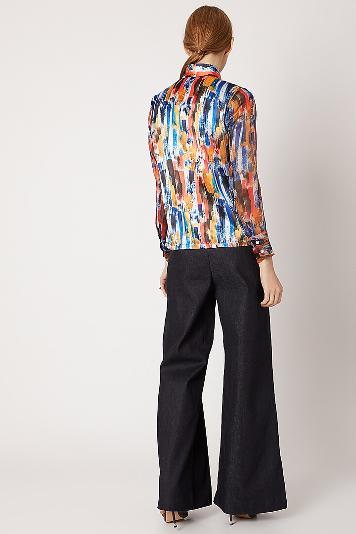 Cobalt Blue Hand Painted & Printed Shirt by Nori at Pernia's Pop Up Shop