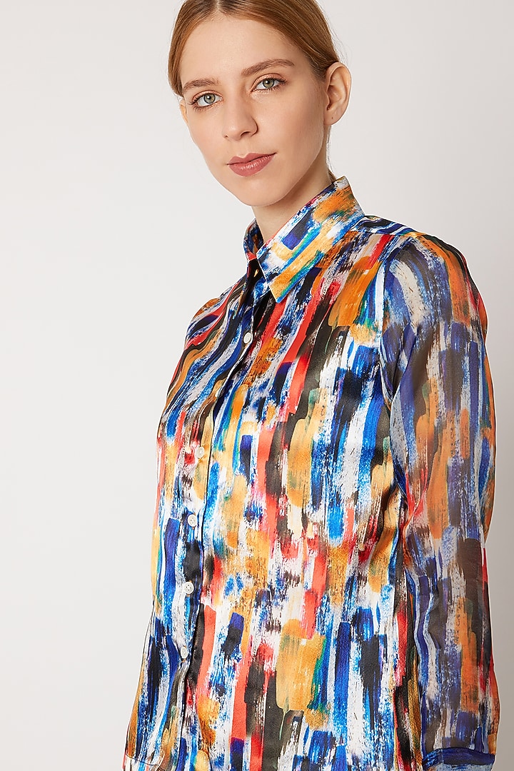Cobalt Blue Hand Painted & Printed Shirt by Nori at Pernia's Pop Up Shop