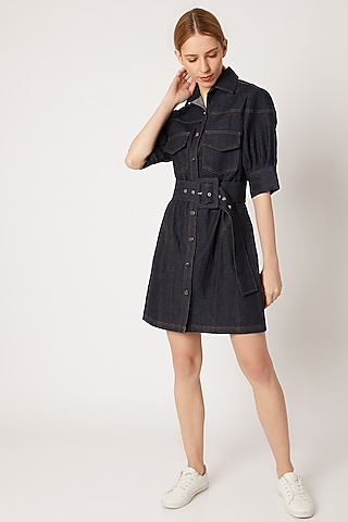 Cobalt Blue Dress With Belt by Nori