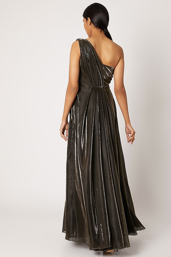 Gold Metallic Gown With Pleats by Nori at Pernia's Pop Up Shop