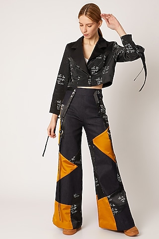 Black Digital Printed Cropped Jacket by Nori
