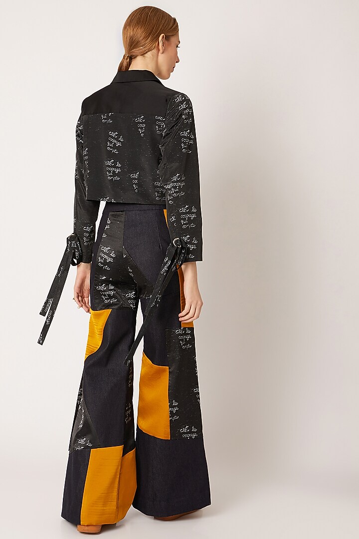 Black Digital Printed Cropped Jacket by Nori at Pernia's Pop Up Shop