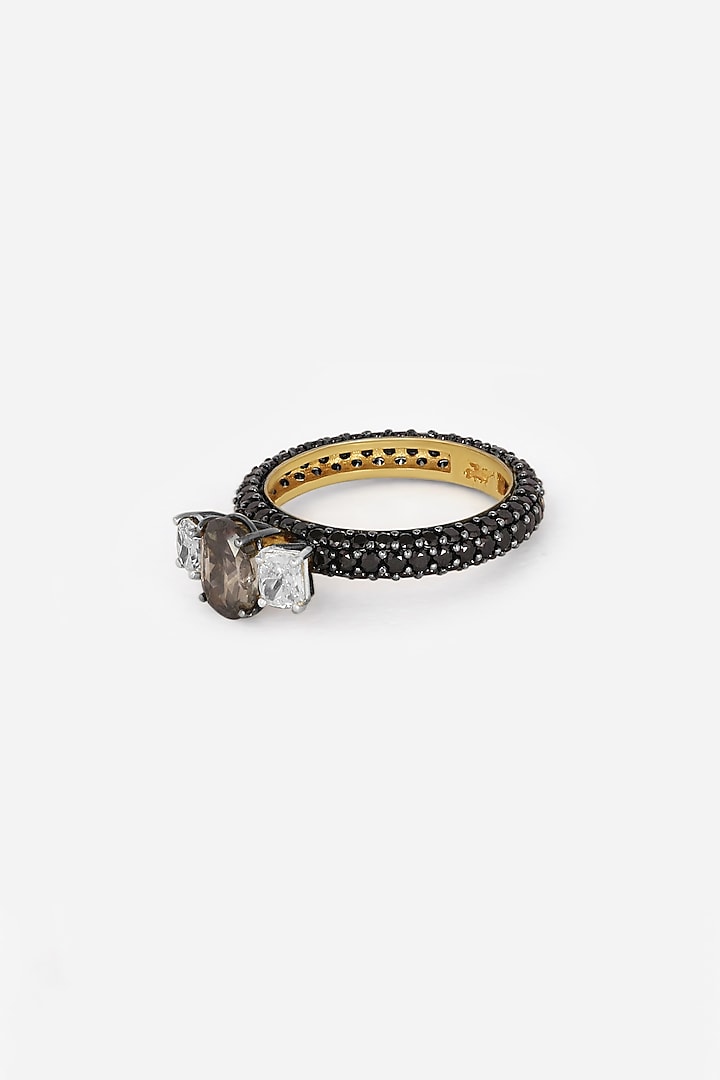 18kt Yellow Gold Finish Princess-Cut Diamond & Black Stone Ring by Nornament at Pernia's Pop Up Shop
