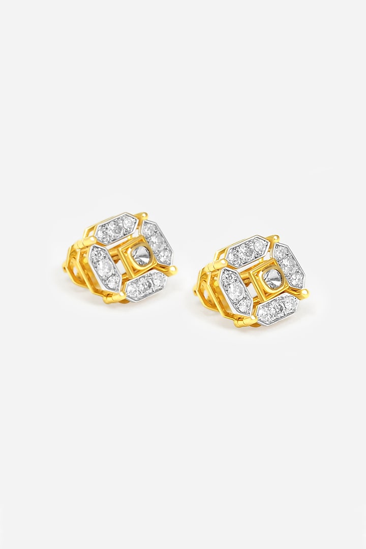 14kt Yellow Gold Finish Diamond & Kundan Polki Stud Earrings by Nornament at Pernia's Pop Up Shop