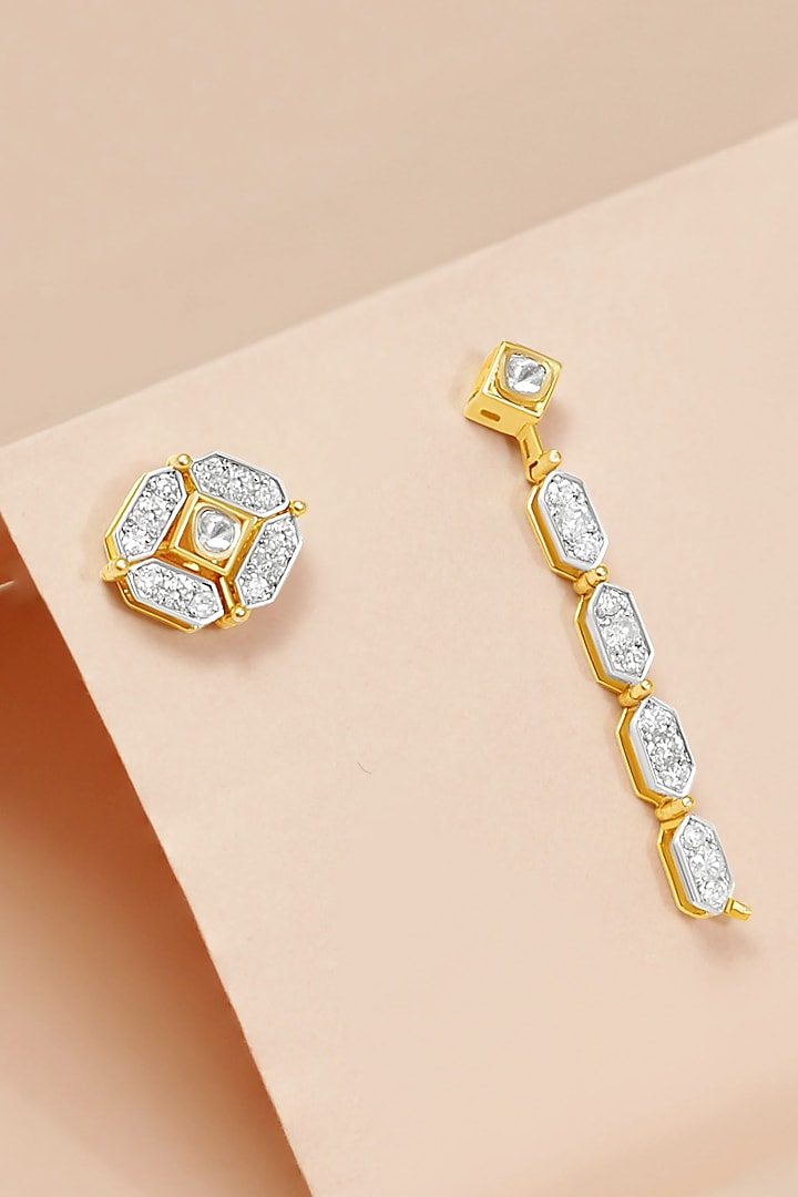 14kt Yellow Gold Finish Diamond & Kundan Polki Stud Earrings by Nornament at Pernia's Pop Up Shop