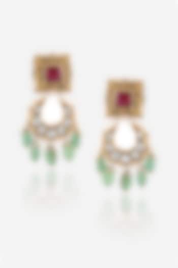 18kt Yellow Gold Finish Kundan Polki & Red Stone Dangler Earrings by Nornament at Pernia's Pop Up Shop