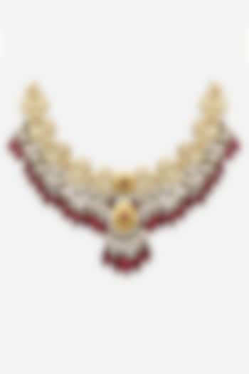 18kt Yellow Gold Finish Kundan Polki & Red Gemstone Necklace by Nornament at Pernia's Pop Up Shop