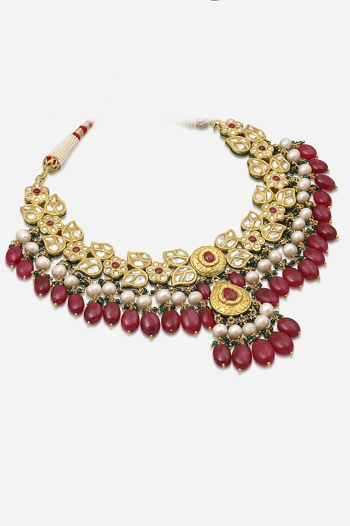 18kt Yellow Gold Finish Kundan Polki & Red Gemstone Necklace by Nornament at Pernia's Pop Up Shop