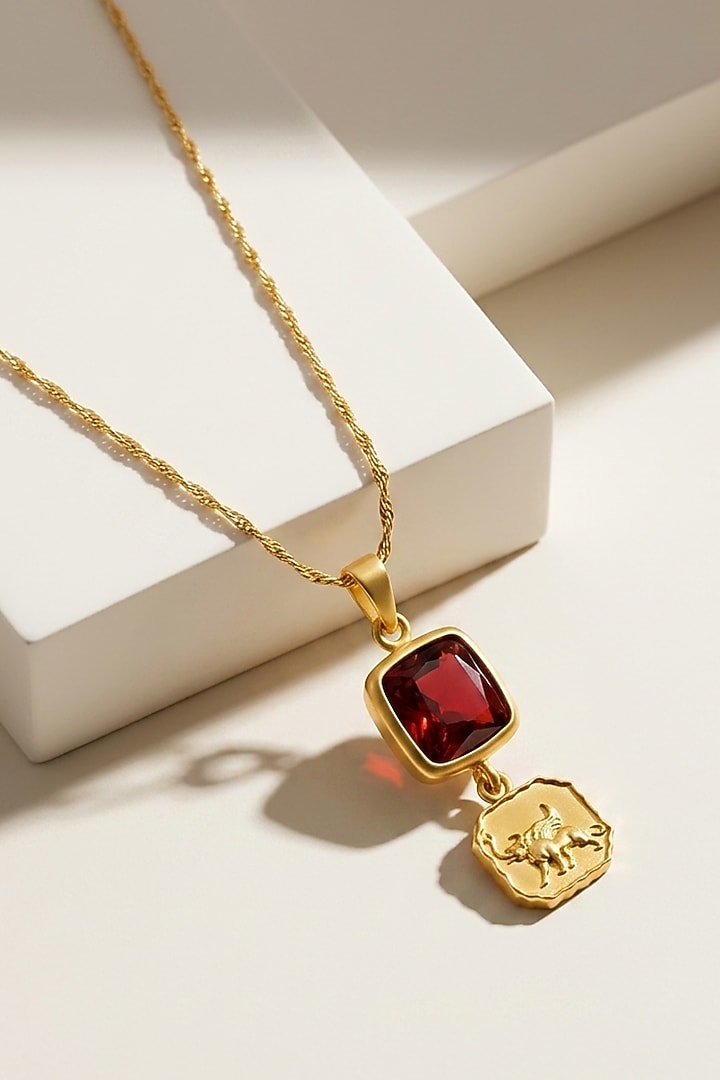 18kt Gold Finish Red Semi-Precious Stone Pendant Necklace by Nornament at Pernia's Pop Up Shop