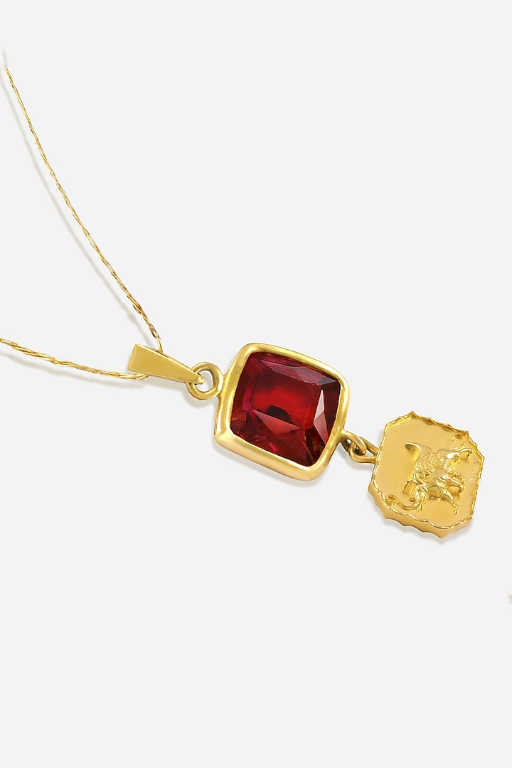 18kt Gold Finish Red Semi-Precious Stone Pendant Necklace by Nornament at Pernia's Pop Up Shop
