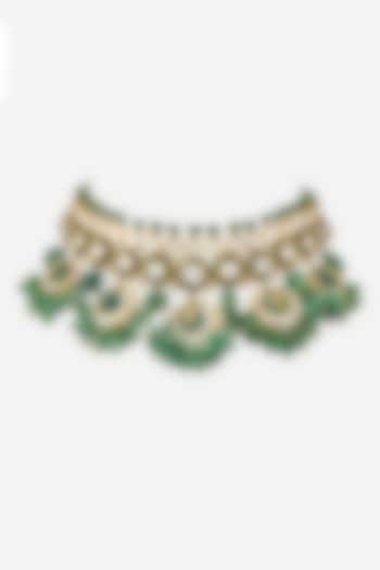 18kt Yellow Gold Finish Kundan Polki & Green Stone Choker Necklace by Nornament at Pernia's Pop Up Shop