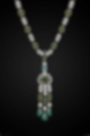 14kt Yellow Gold Finish Diamond & Green Stone Long Necklace by Nornament at Pernia's Pop Up Shop