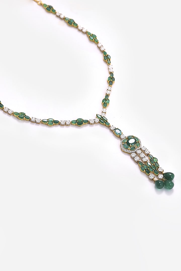 14kt Yellow Gold Finish Diamond & Green Stone Long Necklace by Nornament at Pernia's Pop Up Shop