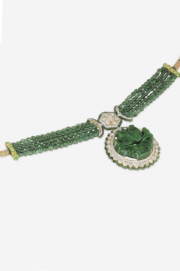 14kt Yellow Gold Finish Diamond & Emerald Stone Choker Necklace by Nornament at Pernia's Pop Up Shop