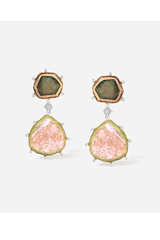 14kt Yellow Gold Finish Diamond & Tourmaline Stone Earrings by Nornament
