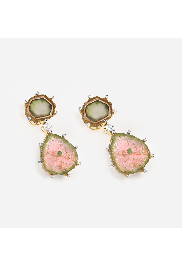 14kt Yellow Gold Finish Diamond & Tourmaline Stone Earrings by Nornament at Pernia's Pop Up Shop