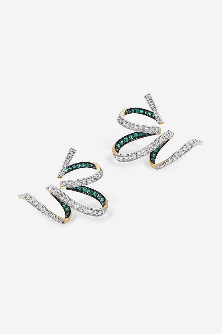 14kt Yellow Gold Finish Diamond & Green Stone Earcuffs by Nornament at Pernia's Pop Up Shop