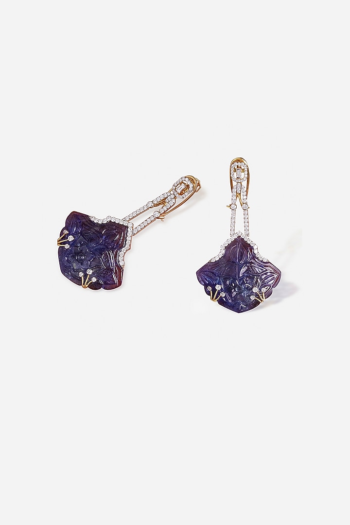 18kt Yellow Gold Finish Diamond & Tanzanite Stone Dangler Earrings by Nornament at Pernia's Pop Up Shop