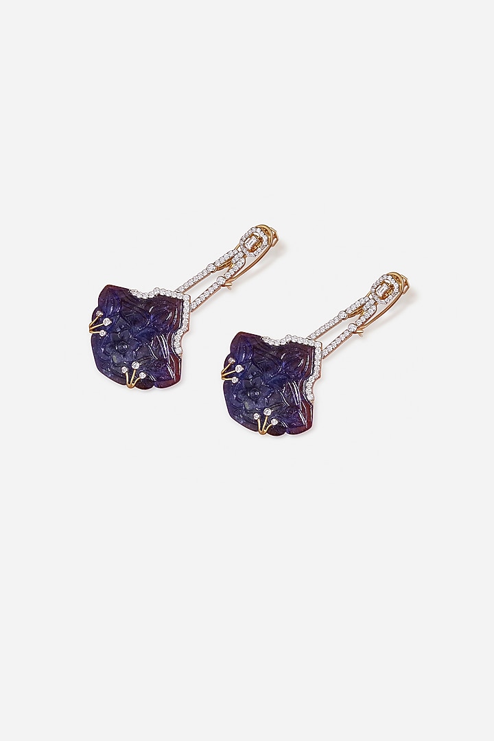 18kt Yellow Gold Finish Diamond & Tanzanite Stone Dangler Earrings by Nornament at Pernia's Pop Up Shop