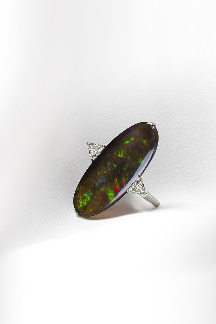18kt Yellow Gold Finish Diamond & Opal Stone Ring by Nornament at Pernia's Pop Up Shop