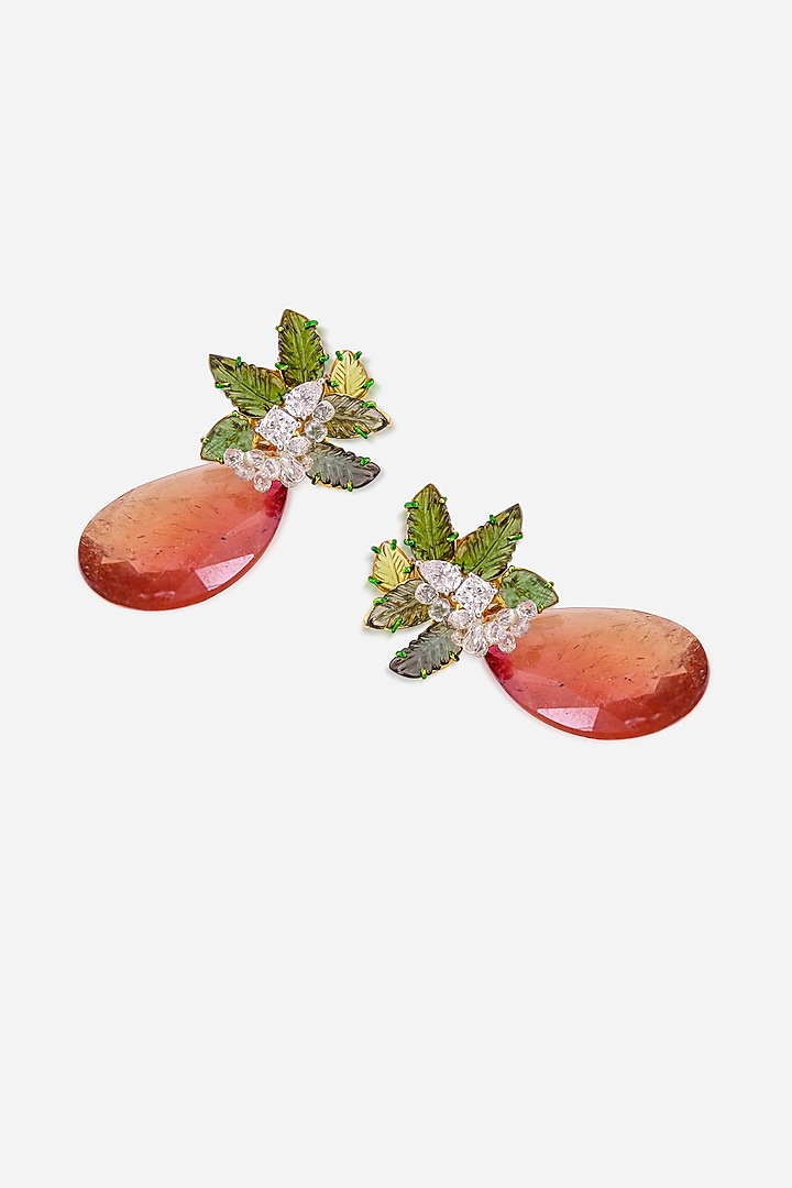 18kt Yellow Gold Finish Diamond & Tourmaline Stone Earrings by Nornament at Pernia's Pop Up Shop