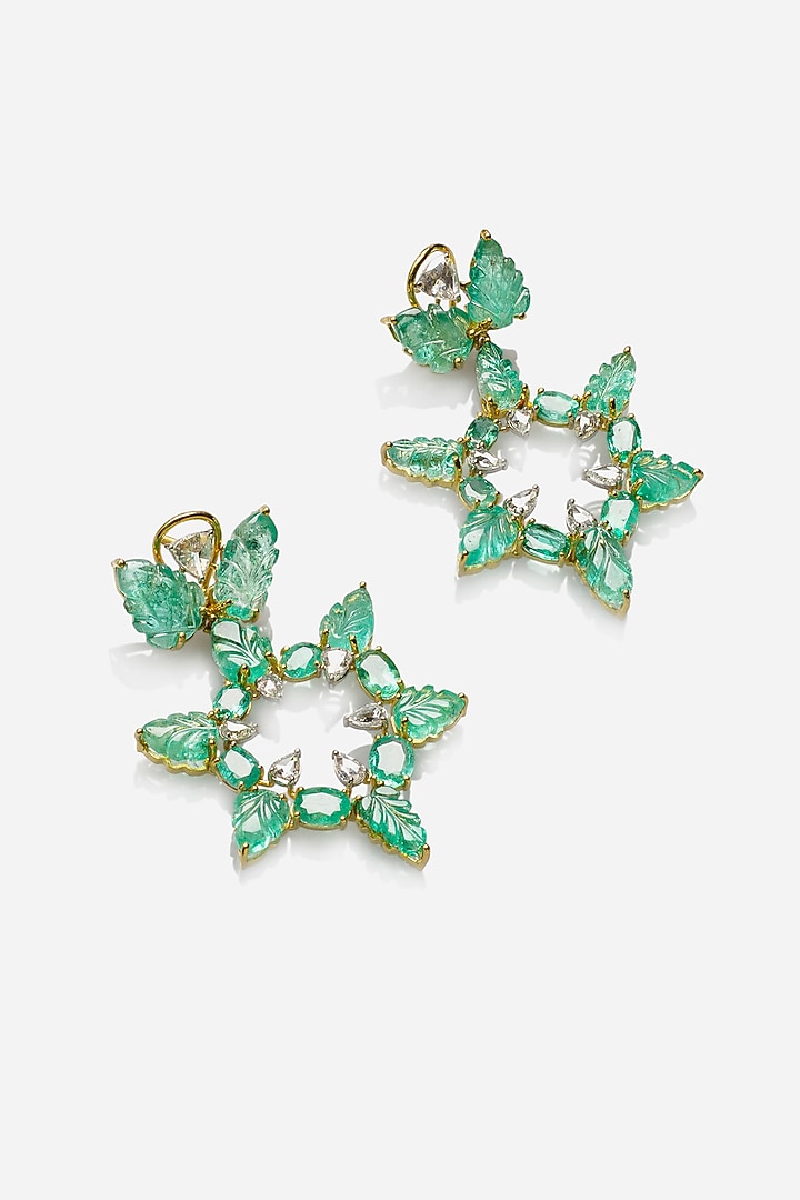 18kt Yellow Gold Finish Emerald Star-Shaped Earrings by Nornament at Pernia's Pop Up Shop