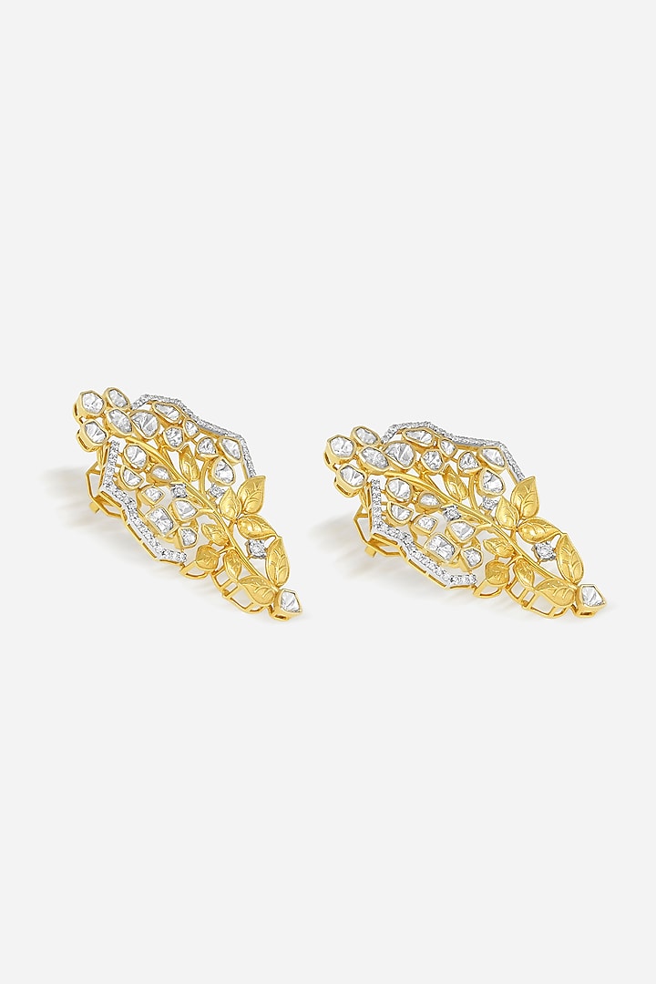 14kt Yellow Gold Finish Diamond & Kundan Polki Earrings by Nornament at Pernia's Pop Up Shop